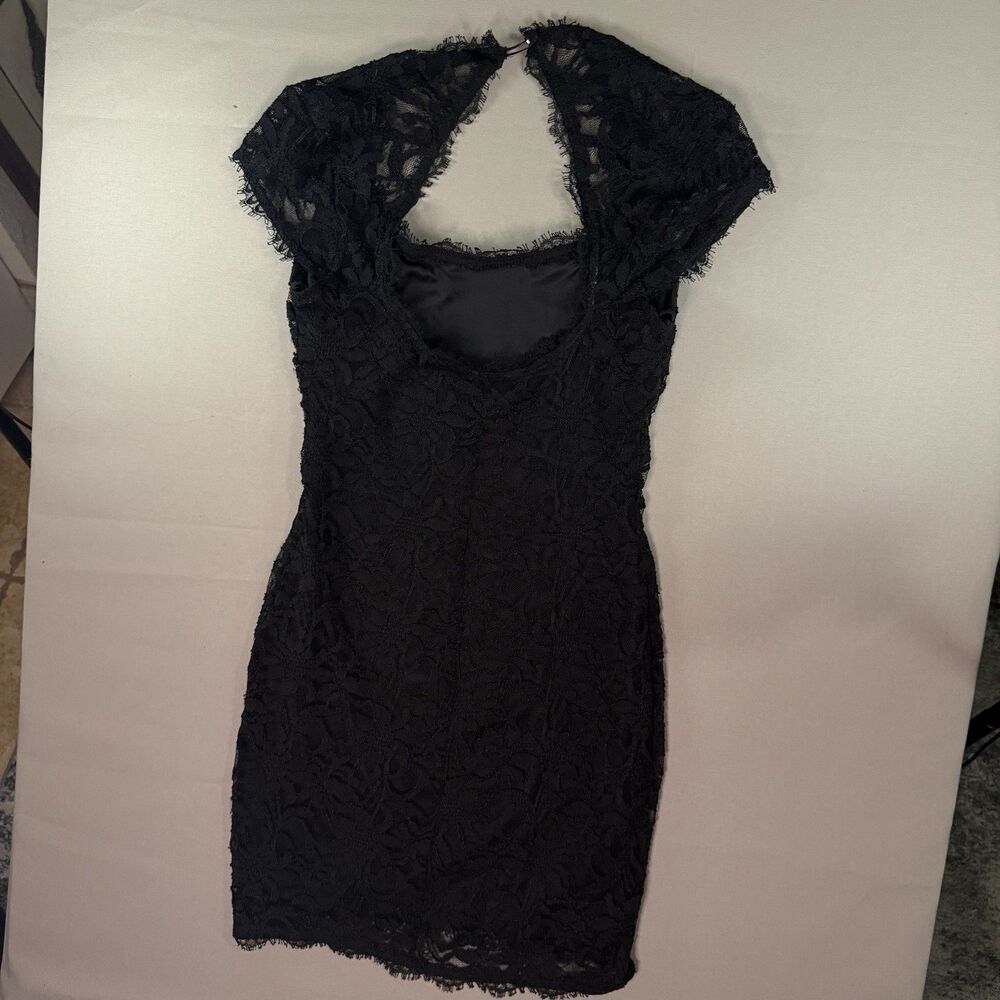 Jump Apparel Little Black Dress 9/10 Lace Cap Sleeves Cutout Back Cocktail Party